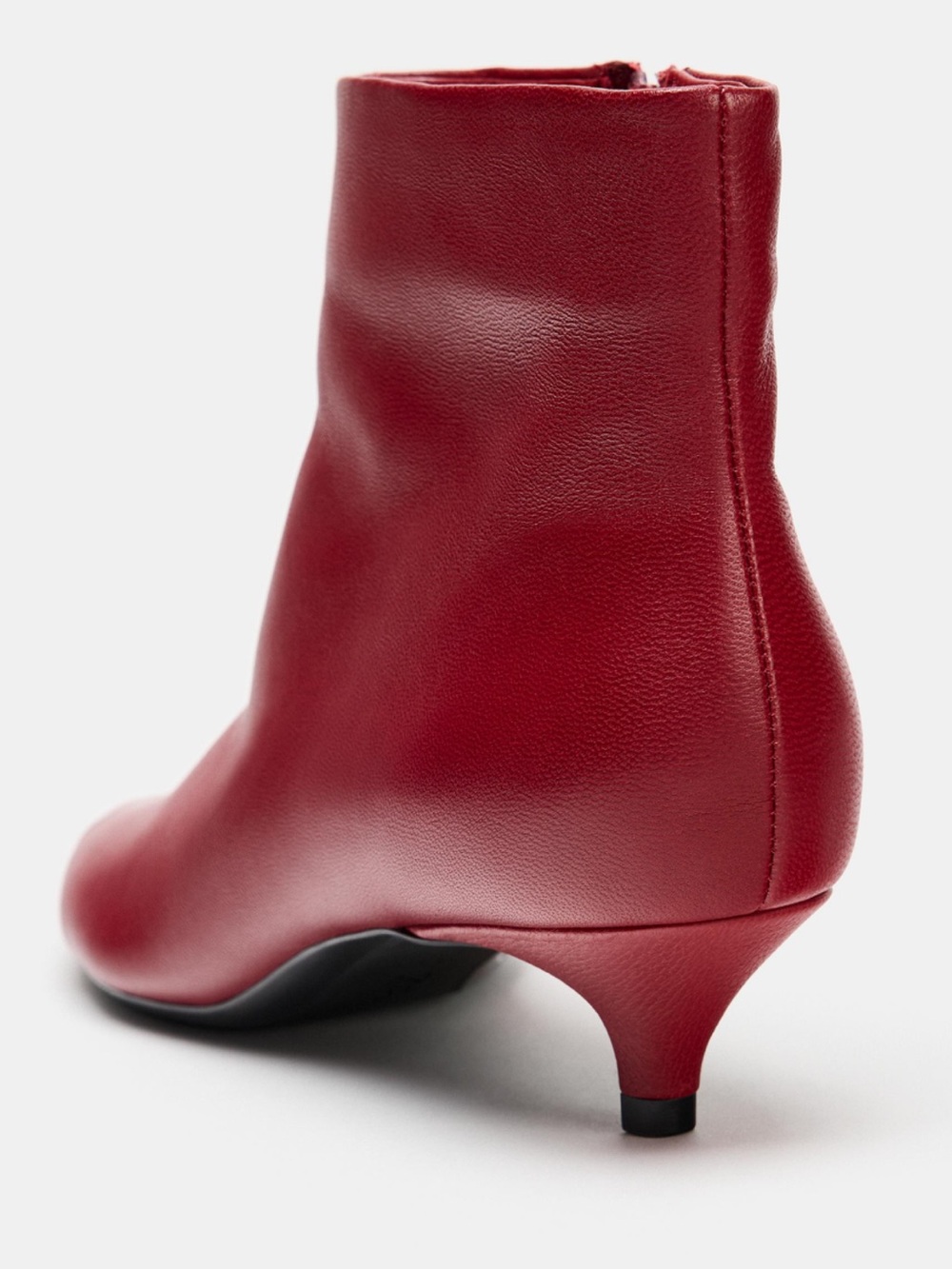 Zara Women's Red Leather Kitten Heel Ankle Boots - Picture 3 of 5